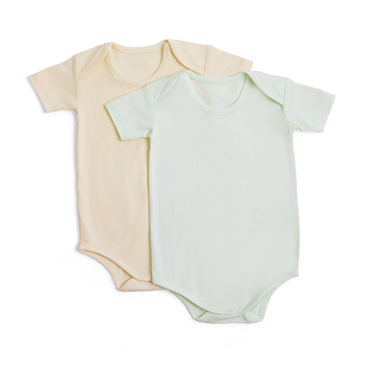 2 Pack Short Sleeve Bamboo Body Suit (Beige & Green)
