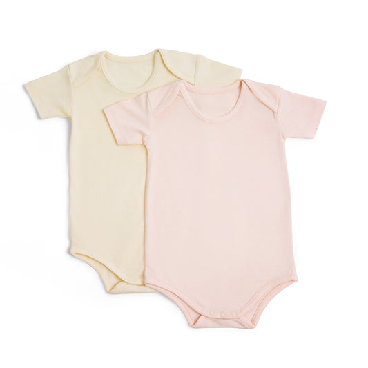 2 Pack Short Sleeve Bamboo Body Suit (Beige & Pink)
