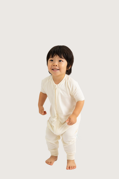 Short sleeve Bamboo Zipsuit - Beige