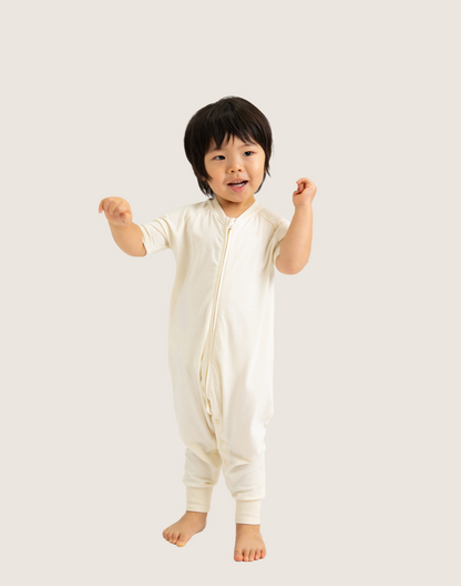 Short sleeve Bamboo Zipsuit - Beige